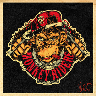 MONKEY RIDERS design digital art illustration inking kustom kulture logo monkey nft