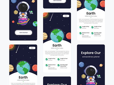 Planets Education Mobile App astronauts planets solar systems ui design