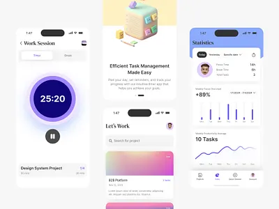 Pomo - Pomodoro & Time Tracker App colorful mobile pomodoro statistics stats timetracker ui uiux ux