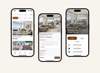 Tranquil Stays Collective: A conceptual app for space rentals. app branding design figma product design real estate ui ux