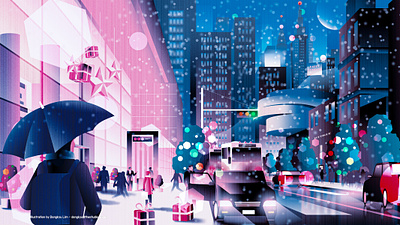 Holidays in a snowing city architecture city gift holidays illustration newyork winter