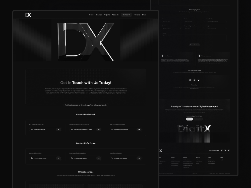 Contact Page Design of Digital Agency Portfolio Website agency black business company contact contact page contact section contact us contact us page dark design information modern page support support page template ui web website