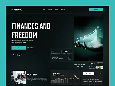 Finance Web Design brand clean finance freedom graphic design hero landing page mahinuxui simple simple design ui uiux unique design user interface uxui webdesign website
