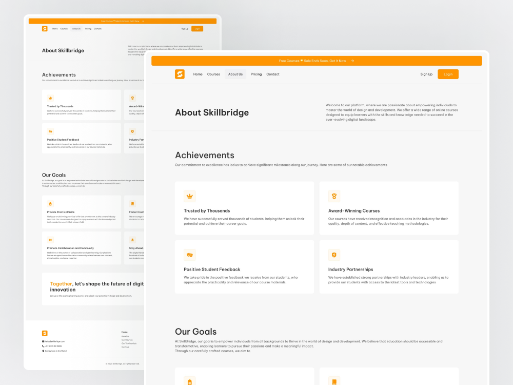 About Us Page Design of Online Course Education Website about about page about us about us page beige company course design education light lms minimal online course online education orange page template ui web website