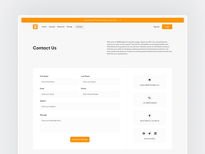 Contact Page Design of Online Course Education Website contact contact form contact page contact us contact us page design education form learning light online course orange page reach us support support page template ui web website