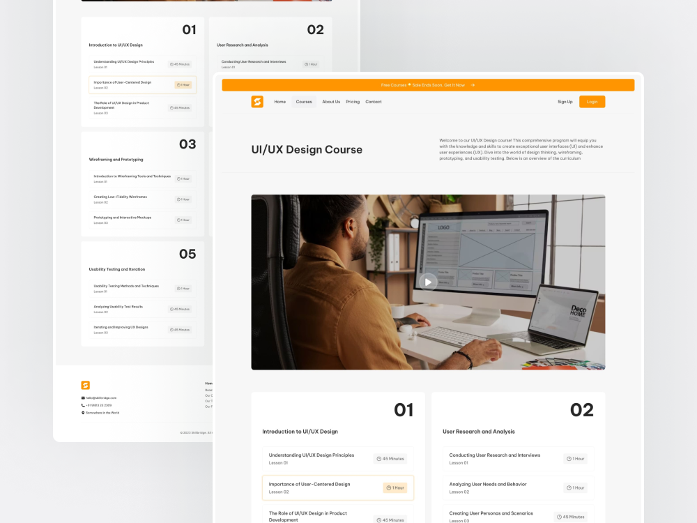 Course Detail Page Design of Online Education Website beige course course detail course open design detail education information learning light minimal online orange page product detail school template ui web website