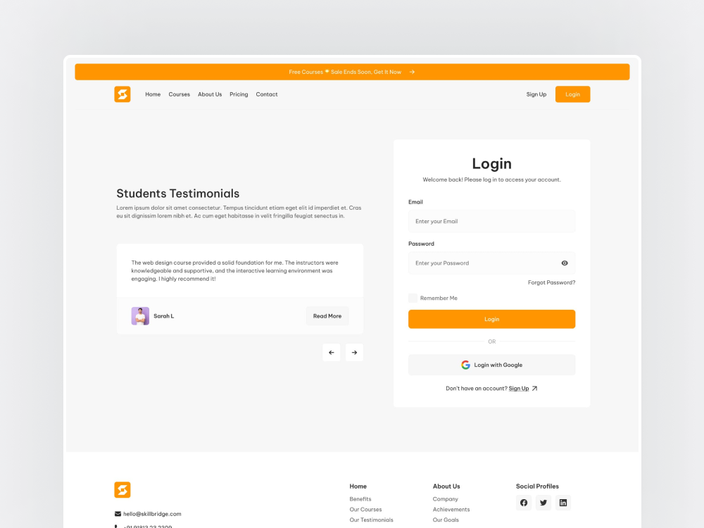 Login Page Design of Online Course Education Website account auth beige design education learning light login login page login section minimal online orange page sign in signin template ui web website