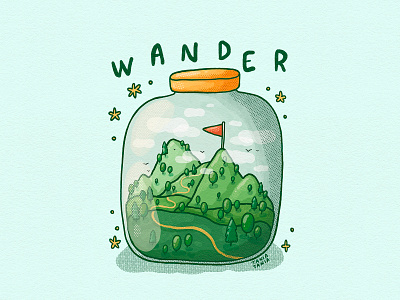Wander clouds dreamy enclosed evermore explore illustrator imagine jar little world memories mountain nature pennant pickle pickling spark texture trail travel wander