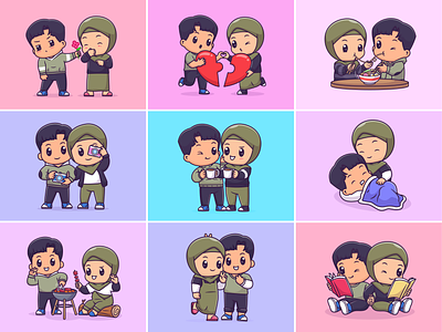 Cute Couple🧑🏻🧕🏻🌹❤️ barbeque boy character coffee couple couple photo cute family girl hijab icon illustration logo love marriage moslem photoshoot pose relationship roses