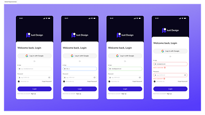 Mobile Login UI in four different state app design login ui ui ux