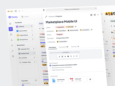 Planify - View Detail Task app cansaas clean clear dashboard design detail interface minimal new task popup product product design saas task team ui ux web app web design