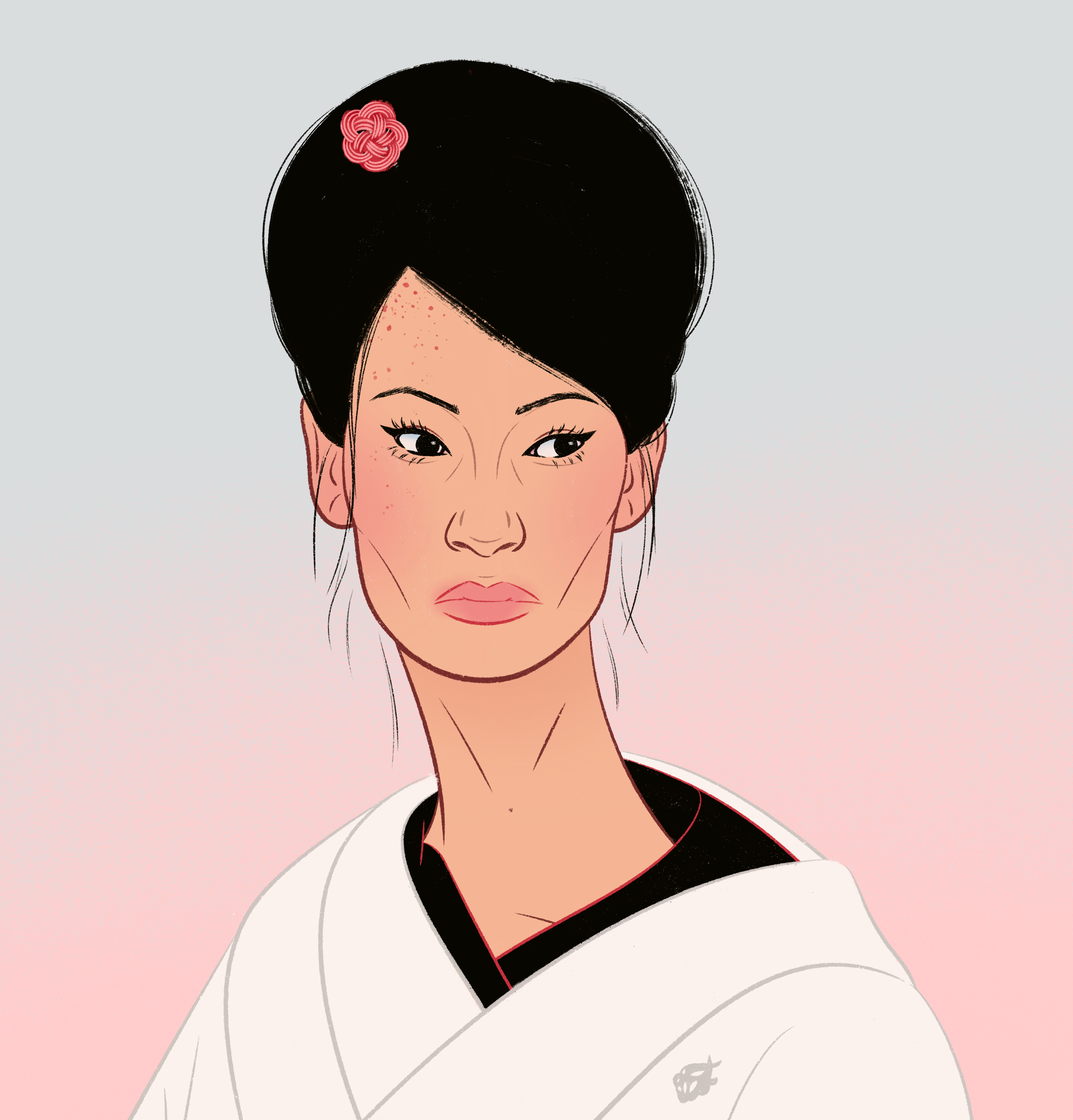 Kill Bill's O-Ren Ishii (Cottonmouth) cartoon realism celebrity portrait flat colors illustration kill bill linework movie villian oren ishii personal project portrait illustration procreate villian