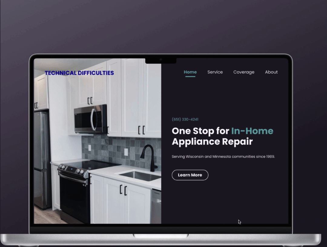 Home Appliance Repair Website Design animation branding business website design flat art graphic design illustration logo motion graphics typography ui ux vector web design web ui website website design