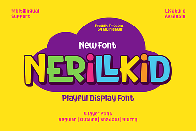 Nerillkid - Playful Display Font comic display enjoyment entertainment fantasy font friendly game headline joyful kid movie playful type youth