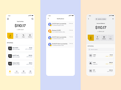 Noti Crypto Wallet App | Blockchain Mobile UI alert app blockchain clean concept crypto crypto app crypto mobile crypto ux cryptocurrency defi investment investor minimal mobile nft notification pattern ux wallet