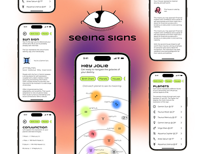 Seeing Signs - Fresh Take on Astrology astrology birth chart designer gradient illustration mobile mobile app natal chart planets ui ui design user interface ux ux design uxui zodiac