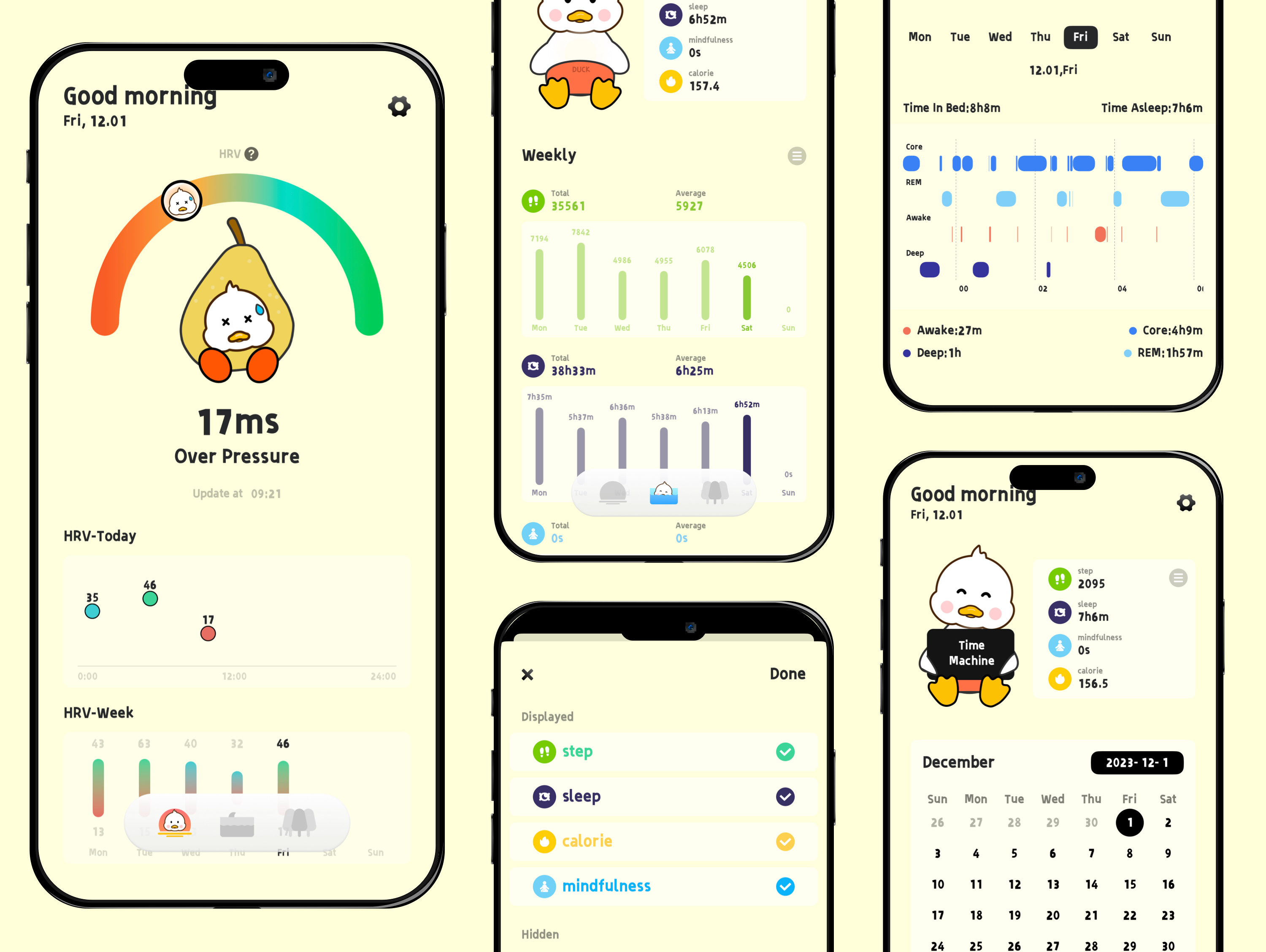 Stress Duck App app design graphic design health hrv illustration logo mobile app stress typography ui ux vector