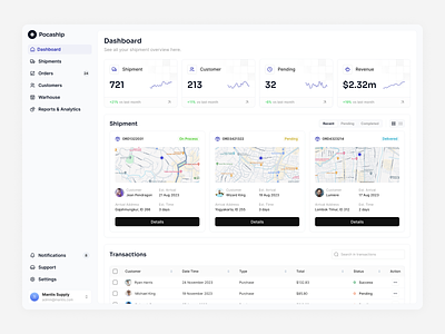 Pocaship - Shipment Dashboard 🚚 app dashboard dashboard design delivery delivery app design minimal shipment shipment app shipment dashboard track tracking app ui ux