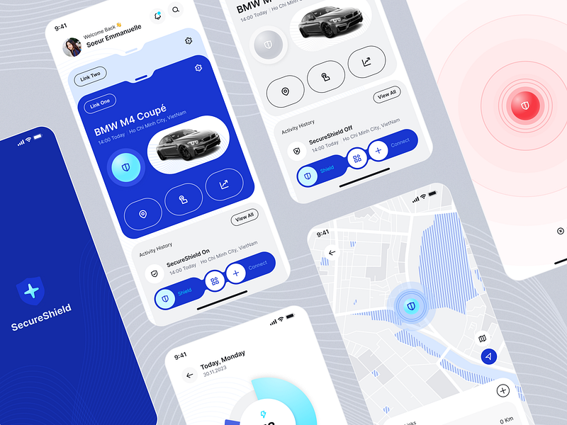 SecureShield Mobile Application app battery blue primary connect energy links mobile app protect protection solution secure secureshield security shield smart ui ui design uiux uiux design uxui warning