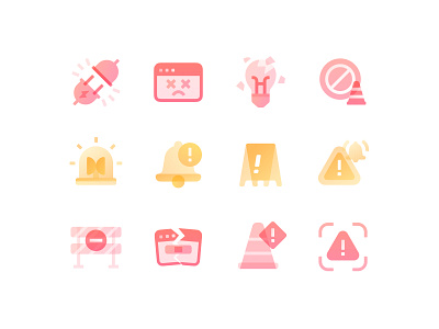 Error page illustrations 404 505 allert attention broken connection error forbidden gradient icons illustration lost not found page placeholder plug siren stop uielements