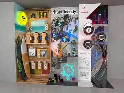 Audiowall 1more display 3d design accestyle display audiowall branding marley display posm design shop design