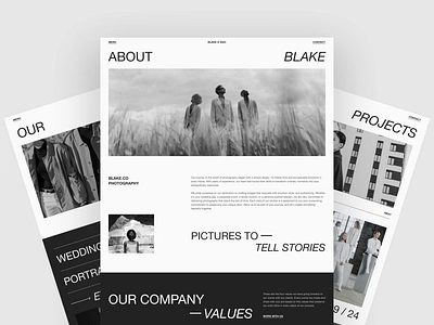 Blake - Photography Website UI Figma Template aesthetic bw creative agency figma figma template homepage minimalist peterdraw photo studio photographer websites photographer website photography portfolio ui