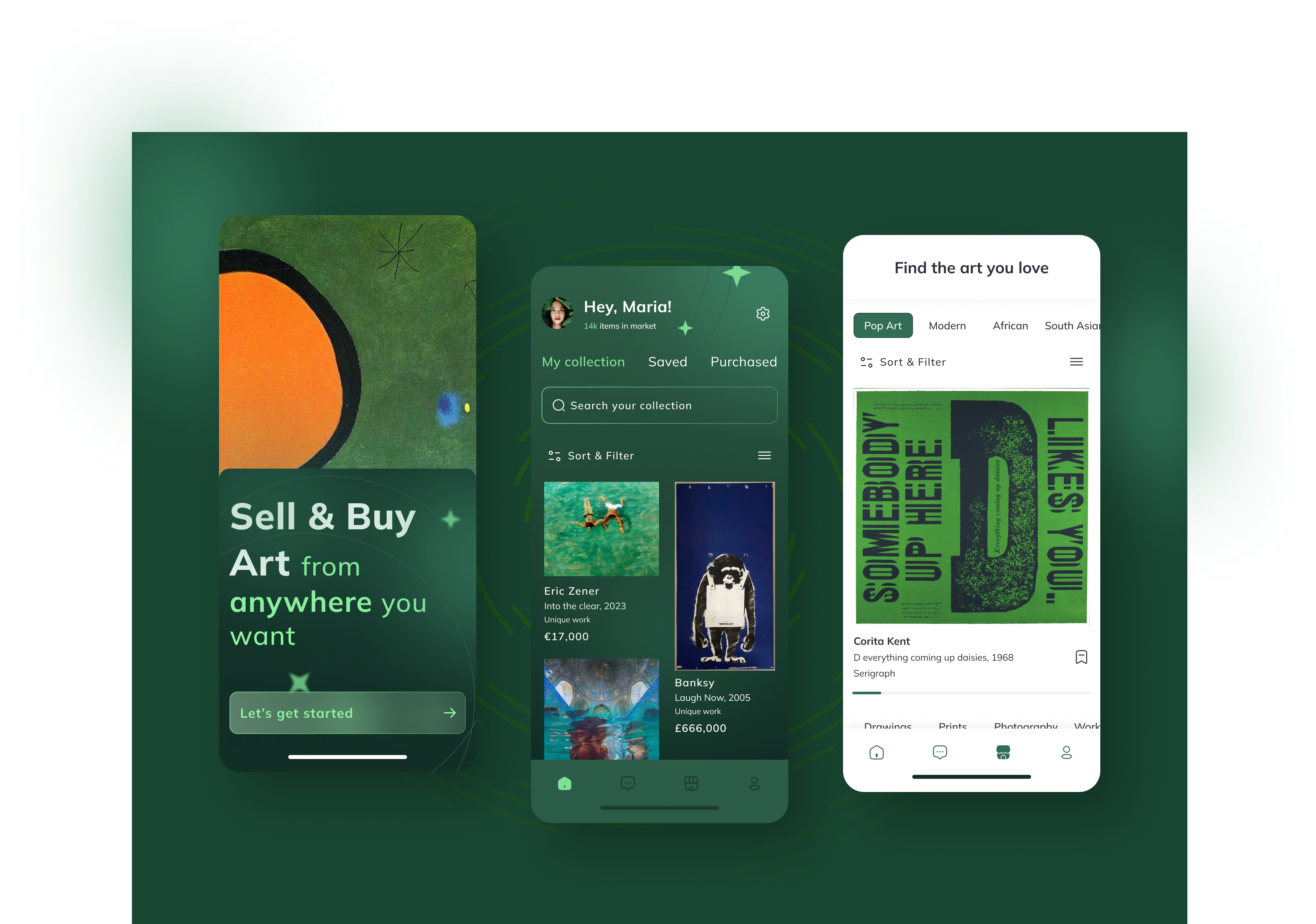 Global Art Marketplace! 🌍🎨 - Mobile app UI app art branding experience globalartmarket green illustration mobile paintings seamless sellart ui ux
