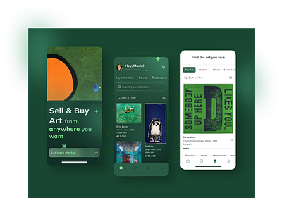 Global Art Marketplace! 🌍🎨 - Mobile app UI app art branding experience globalartmarket green illustration mobile paintings seamless sellart ui ux
