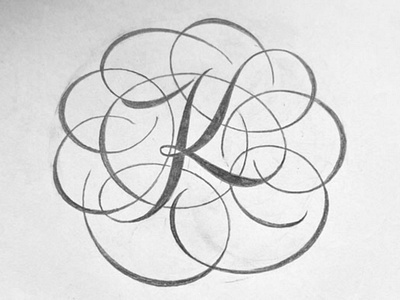 Flourished K flourishes lettering monogram script sketch