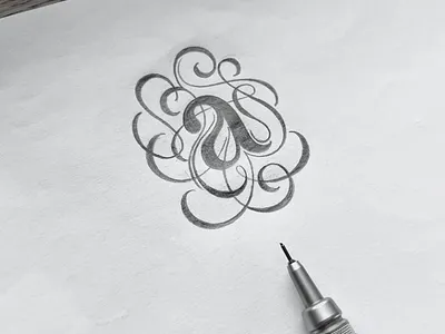 Lowercase a flourishes lettering monogram script sketch