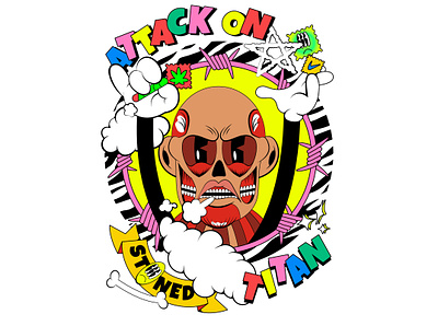 Attack on stoned titan 420 attackontitan cartoon character clothingdesign illustration merch smoke t shirt design tee weed