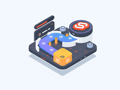 SvetleKit Workspace. Isometric Design ar cloud code cyber data design development digital illustration isometric java js language programming sveltekit web workspace