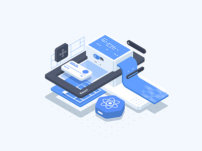 React Workspace. Isometric Design app ar cloud code cyber data design development digital illustration isometric language programming react web workspace