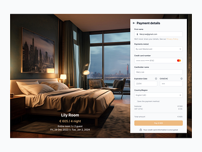 Checkout form for room booking in a Hotel adaptive apartments booking branding checkout design filds form hotel listing minimal mobile payments responsive room ui ux vacation web