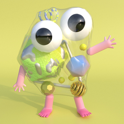 Abstract character Ⅲ🟡💛⚡👀✨ 3d 3d illustration abstract c4d character character design cinema 4d digital art eyes face graphic design happy humorous illustration redshift yellow