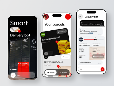 Delivery Service Support Bot ai ai bot ai mobile appdesign branding chat chatbot delivery deliverybot deliverytech deliverytracking graphic design order parcel smartchat tech tracking trackingapp ui ux