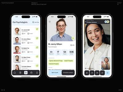 Mental Health Aid App app app design app ui application design design graphic design healthcare healthcare app healthcare domen home page list meeting room mental health profile psychotherapist schedule a session sessions ui ux website