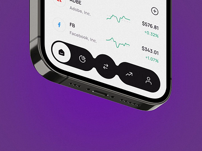 Investio | Investment Mobile App - Navigation Bar animation app application finance menu mobile navbar navigation bar pro ui