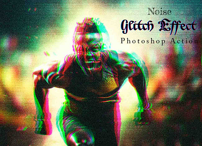 Noise Glitch Effect Photoshop Action cyberpunk