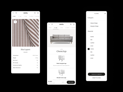 Sedu - Custom Sofa Flow customize design ecommerce flow shop shopify sofa store typography ui