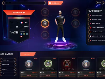 Virtual Tennis Pro Dashboard avatar blockchain crypto game dark design digital art esportsdesign fantasysports game gamedesign gaming community interactivedesign neon nft sport tennisgame ui uxdesign virtual sports web3