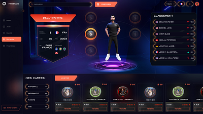 Virtual Tennis Pro Dashboard avatar blockchain crypto game dark design digital art esportsdesign fantasysports game gamedesign gaming community interactivedesign neon nft sport tennisgame ui uxdesign virtual sports web3