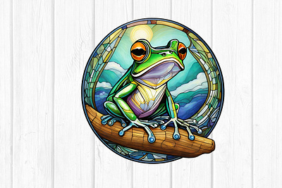Stained Glass Frog Round Wind Spinner wind spinner template png