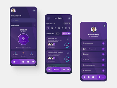 Employee Attendance - Mobile App android apps app design apps attendance clean company cool employee employee app employee management hr hrd hrmanagement human resource ios app management minimal mobile app purple saas