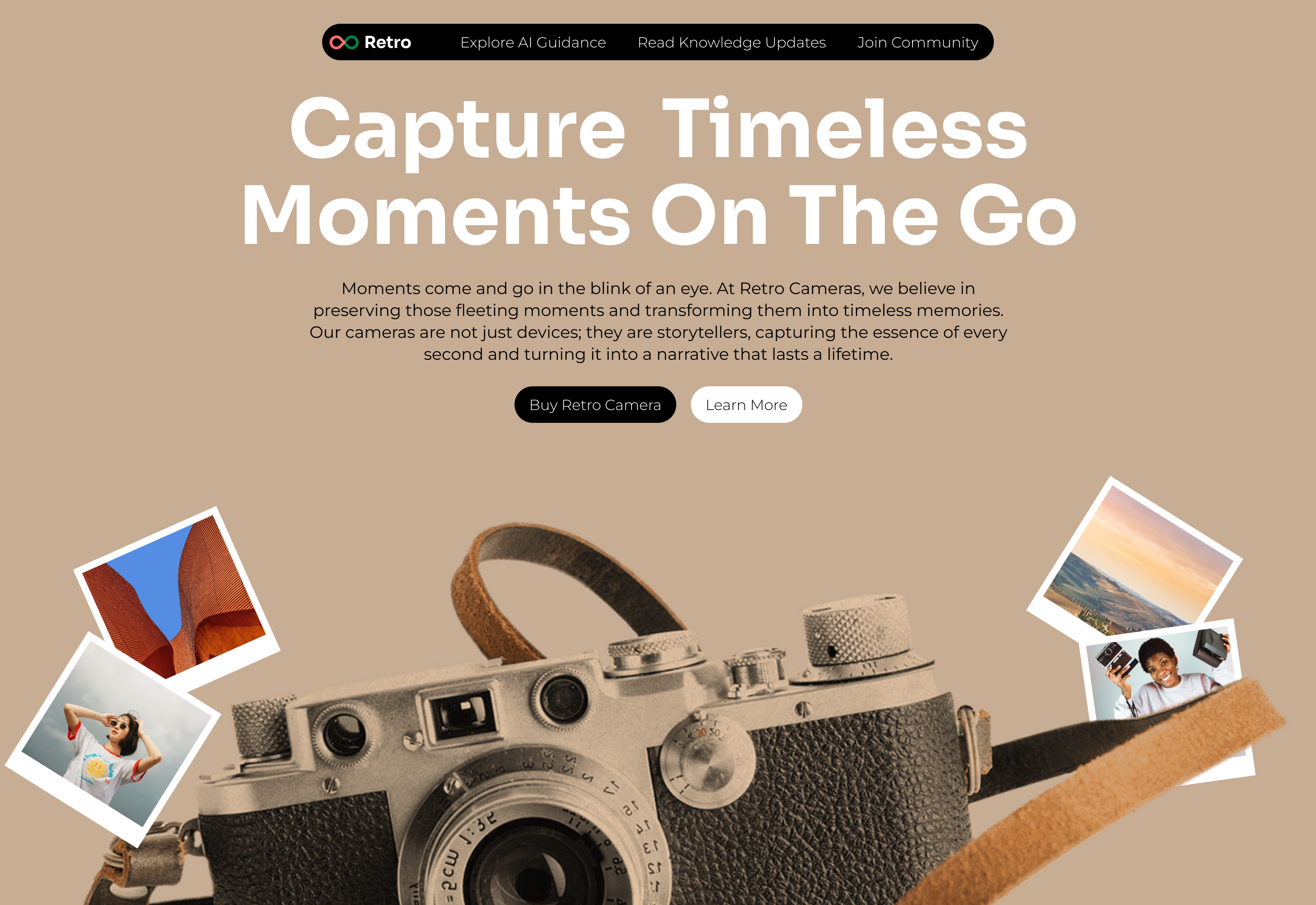 Retro Camera Landing page agency website animation camera capture design landingpagedesign photgraphy studio photography picture ui