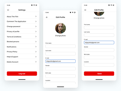 Settings and Edit Profile Screens of FitIn app application casestudy design designer edit profile eventfinder fihma gymapp mobileapp settings sportappcasestudy ui uiux userexperience userinterface ux
