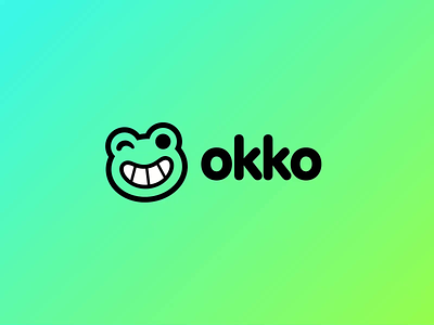 Okko animation branding cute frog graphic design logo logomark motion design smile teeth