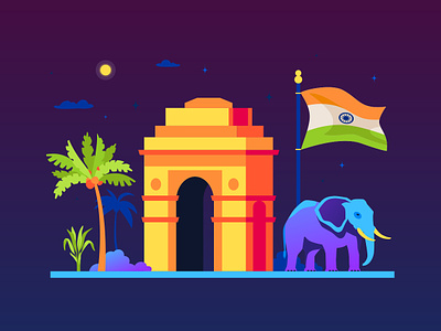 India - flat illustration design elephant flat design illustration india new dehli style tourism travel vacation vector