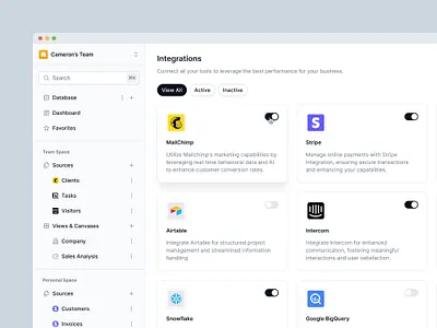 Integrations Page — Mingle ai dashboard ai design clean dashboard clean design dashboard design integrations integrations dashboard light mode dashboard minimal minimal dashboard navigation product design simple dashboard system design table dashboard ui user experience user experience design user interface ux design
