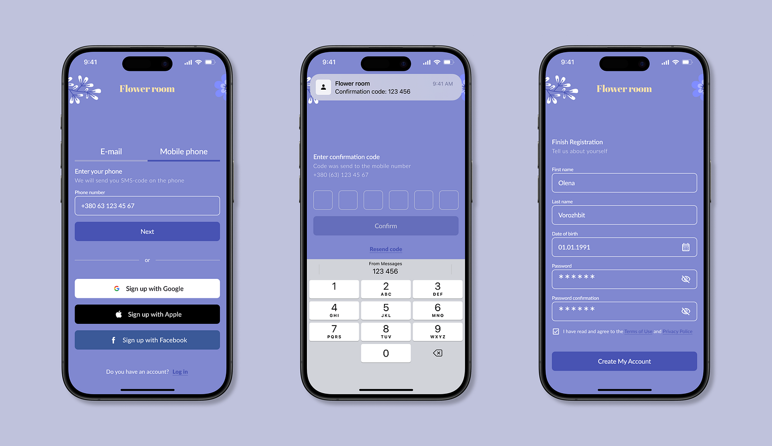 Registration forms for Mobile App Flower room by Asetu Popkavska on ...